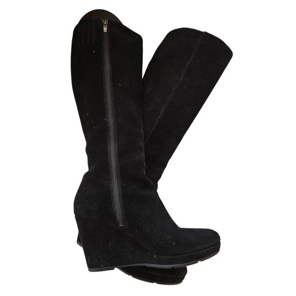 Via Spiga Black Genuine Suede Zip up tall wedge boots Size 8 1/2 - Picture 5 of 6